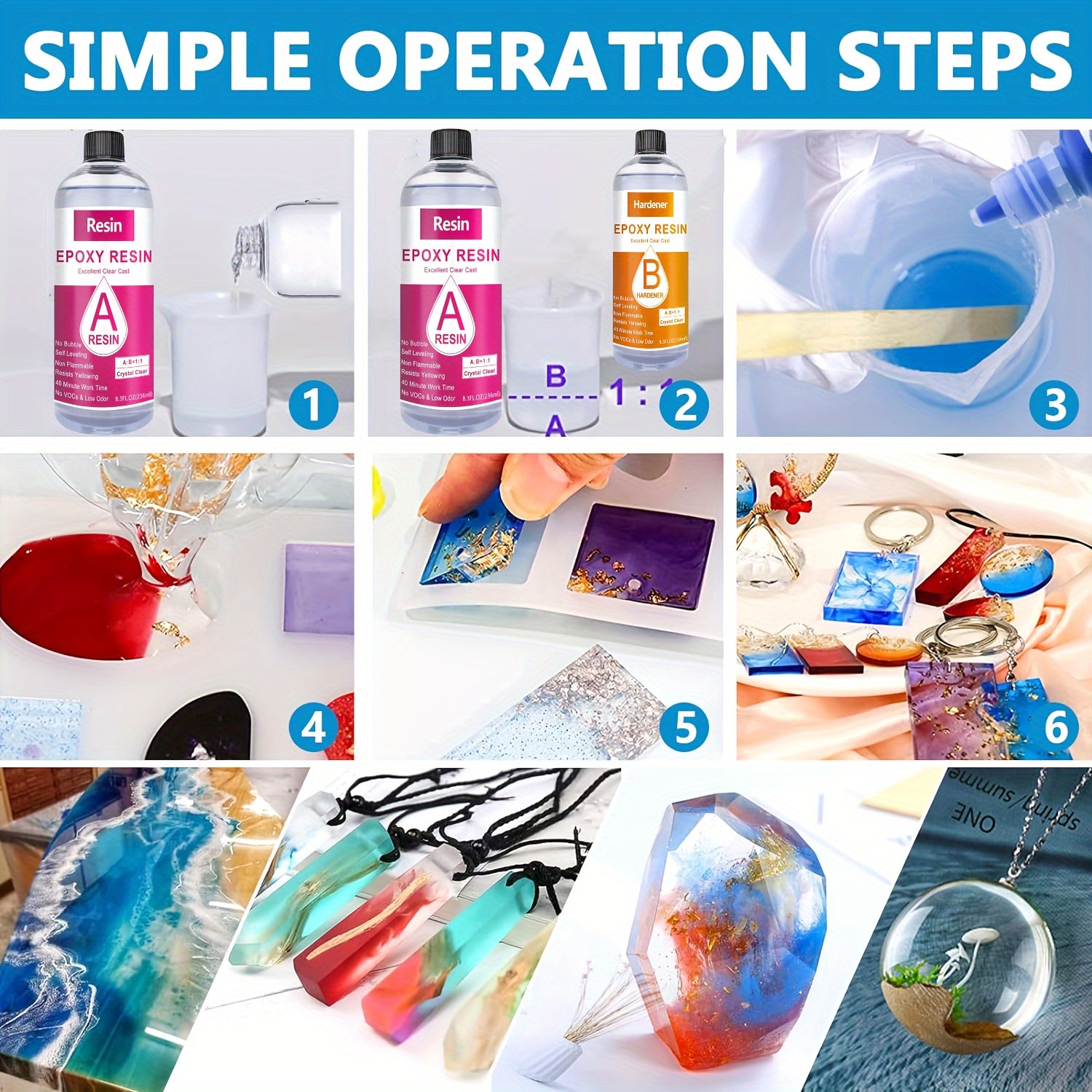 Beginner Epoxy Resin Kit with 512ml Clear Casting Resin and Colorful Glitter