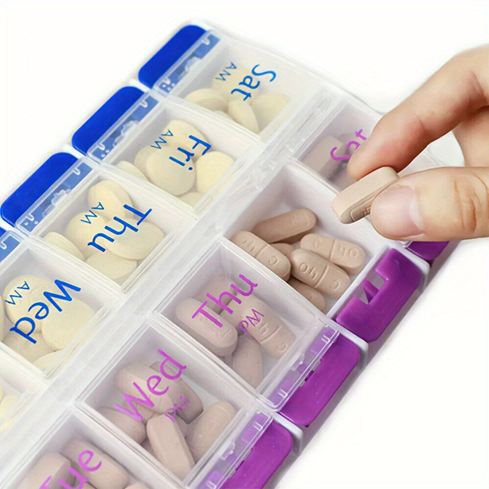 Compact 14-Compartment Pill Organizer Portable Dustproof Travel Case