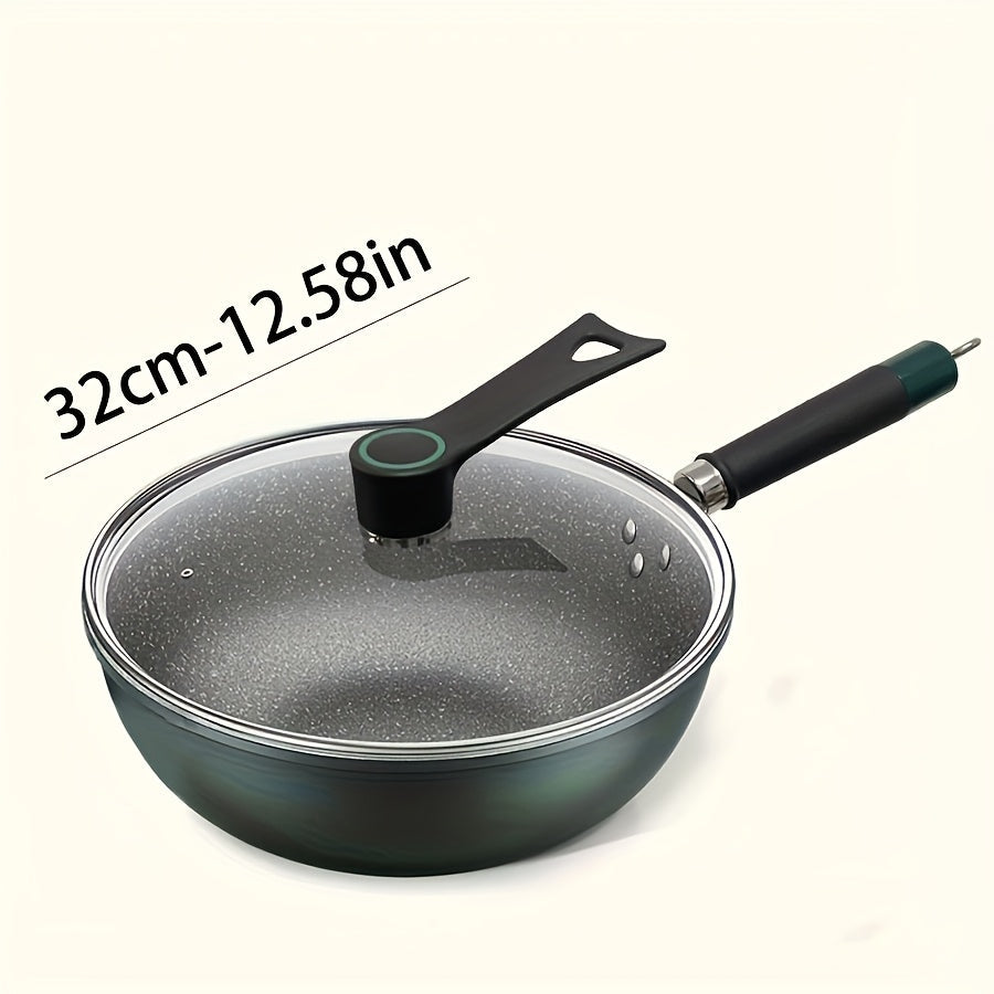 Cast Iron Skillet with Non-Stick Coating and Lid 10 Inch Green Durable All Stovetops
