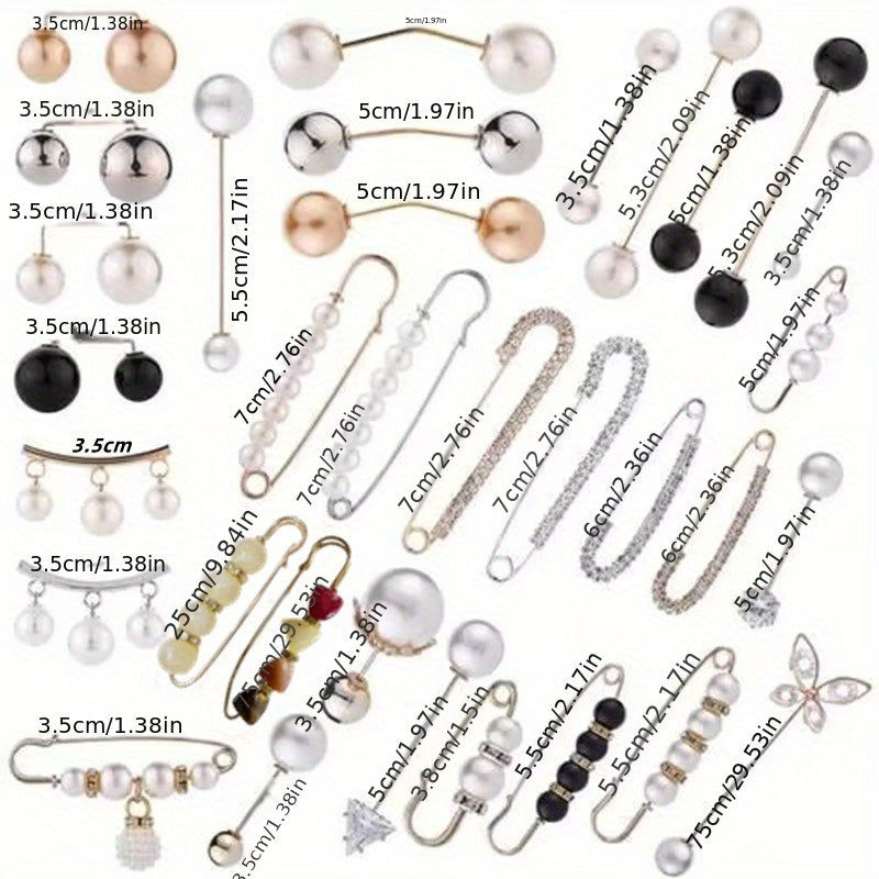Ladies and Girls Imitation Pearl Brooch with 7-Piece Anti-Exposure Hat Clip Collar Pin