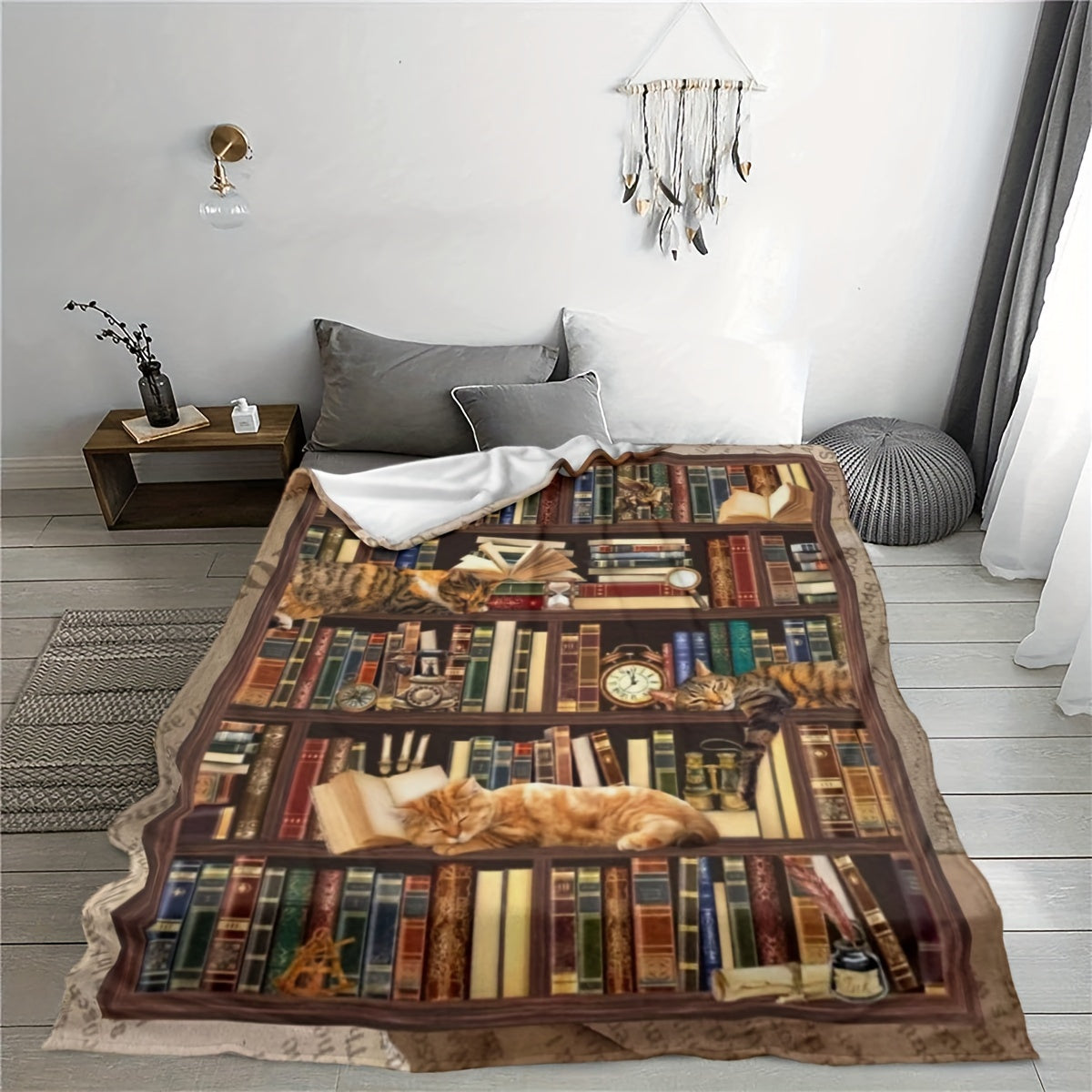Flannel Throw Blanket for Book Lovers and Cats Cozy Reading Gift 50x60 Inches