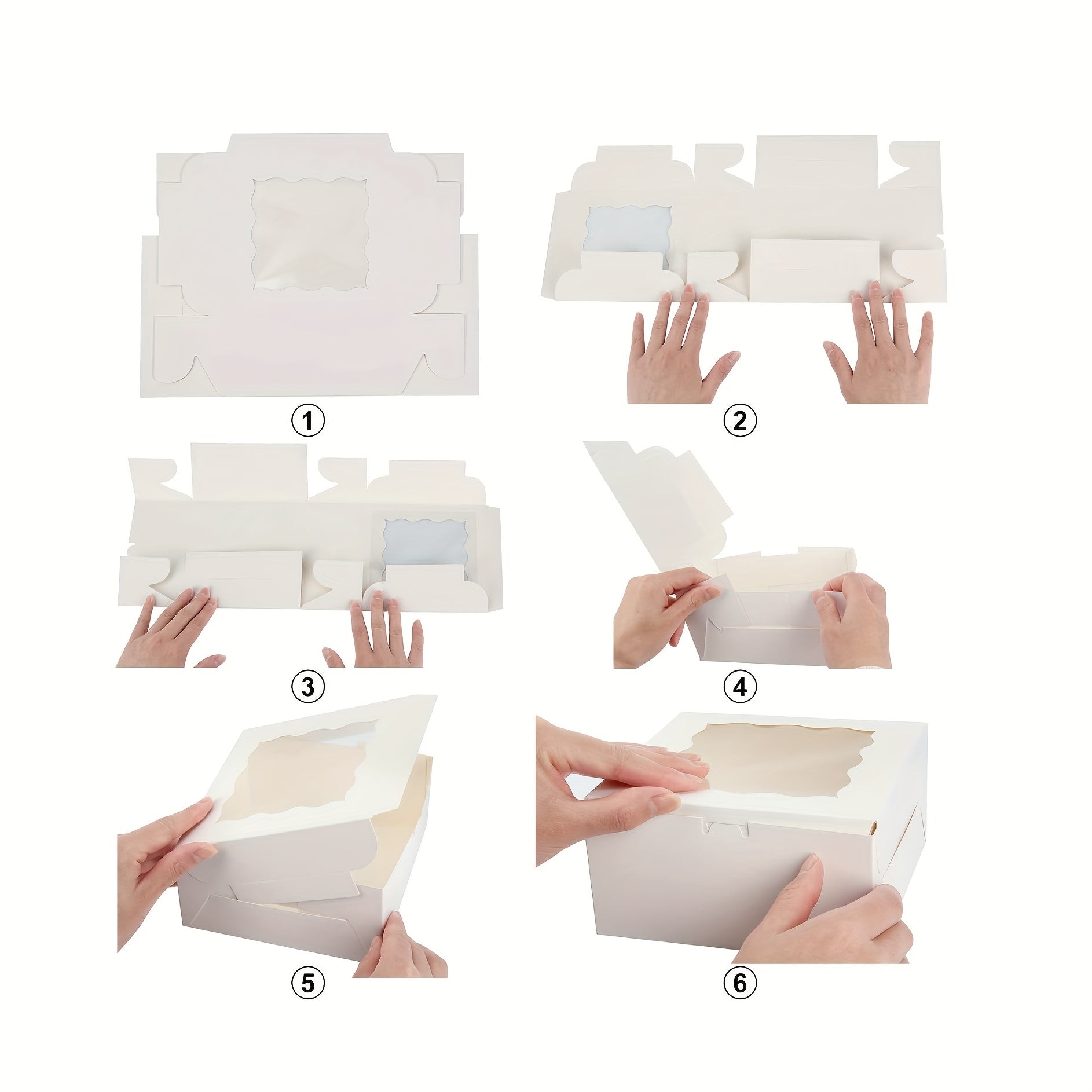 10/25 White Cake Boxes with Clear Window, 15.24x15.24x6.35 cm for Pastries and Baked Goods