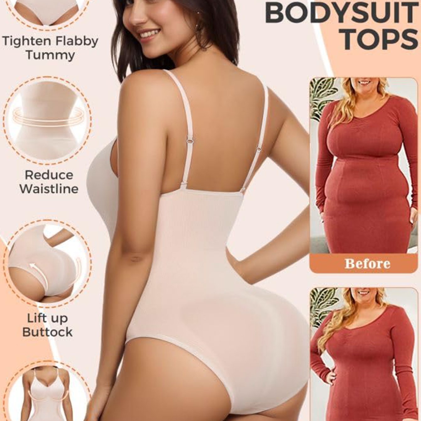 Body de control de abdomen sin costuras para mujer talla grande beige burdeos