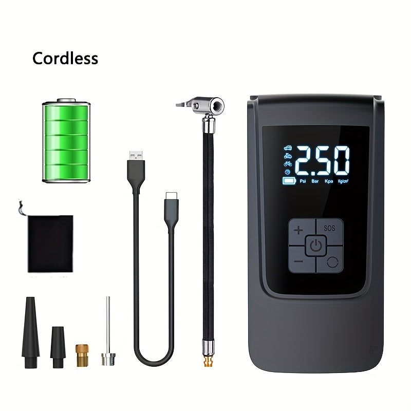 Cordless Digital Air Compressor with USB Rechargeable Lithium Battery for Cars Motorcycles Bicycles and Balls