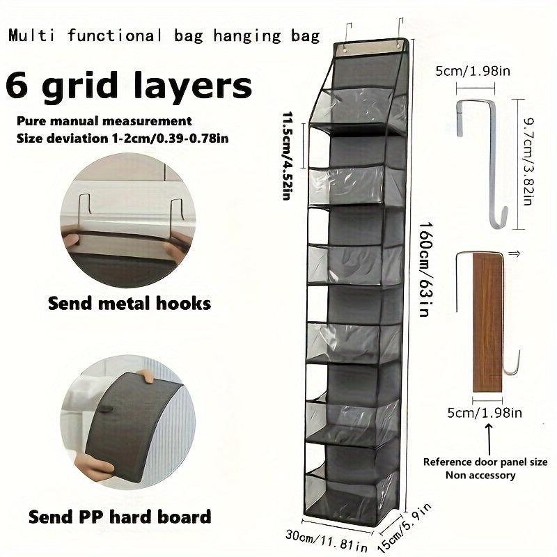 Hanging Organizer with 6 Tiers Transparent Pockets Foldable Fabric for Bedroom Bathroom Kitchen RV