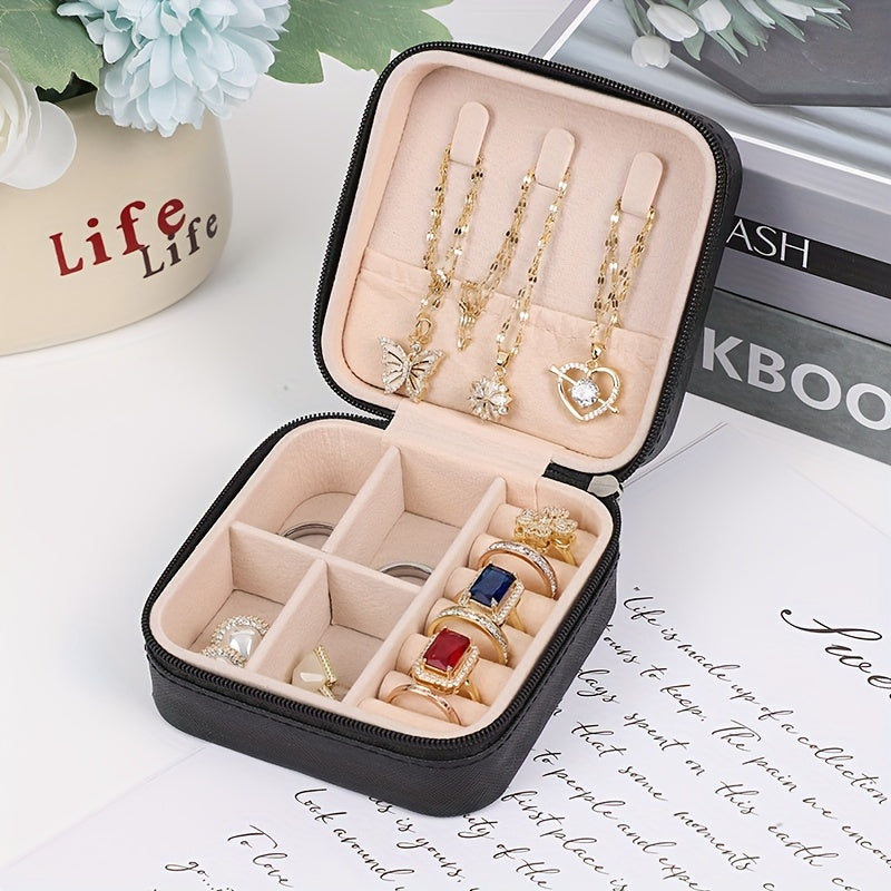 Caja organizadora portátil para joyas para pendientes, collares y anillos, almacenamiento de viaje