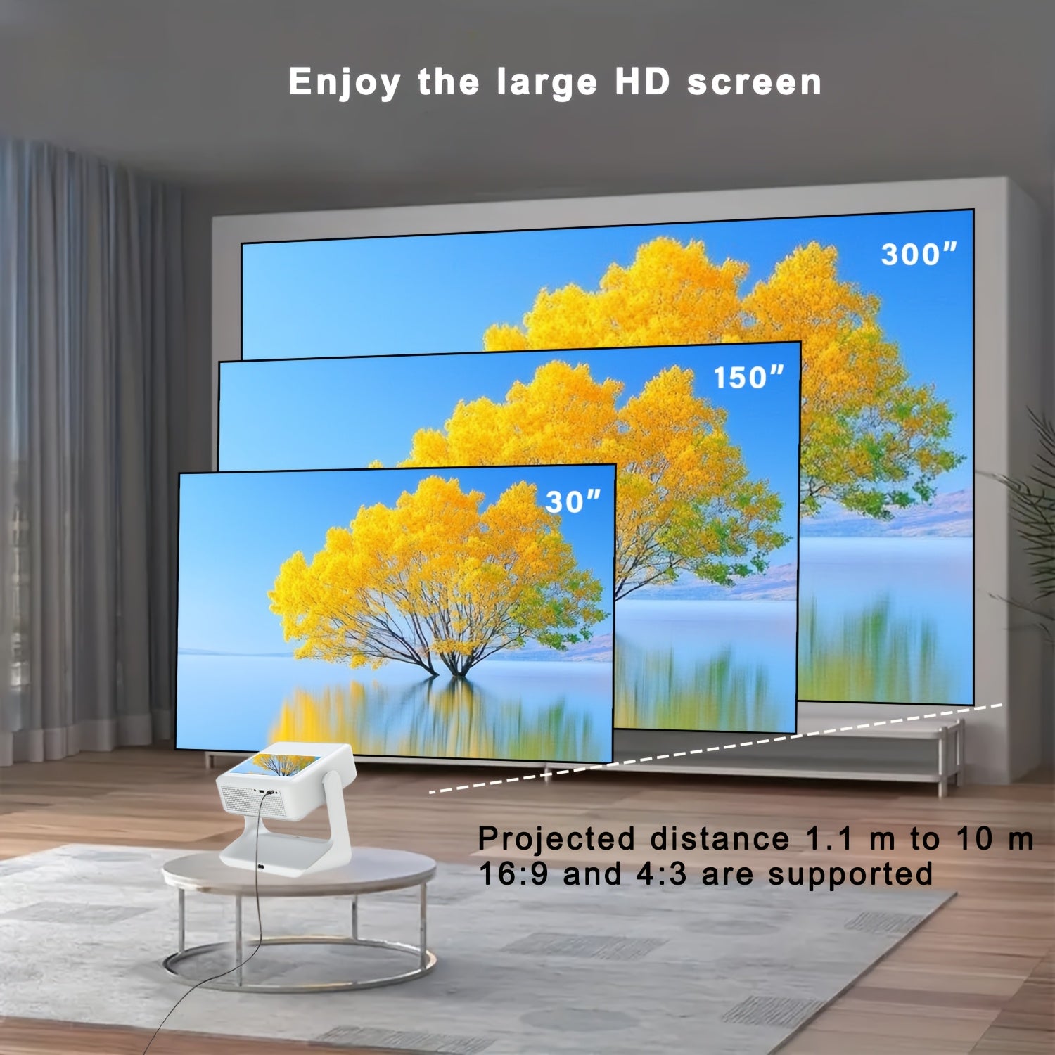 4K Supported Projector with Touch Screen, 1080p, WiFi 6 for Home Theater