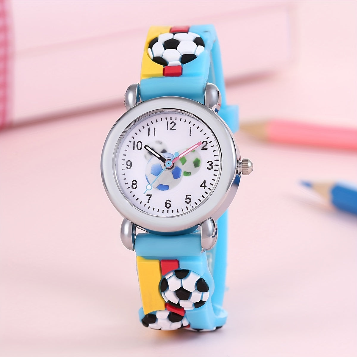 Children's Cartoon Football Watch for Kids, Silicone Strap, Non-Waterproof, Battery Powered