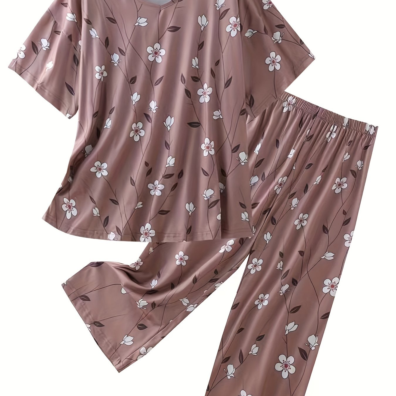 Women's Plus Size Pajama Set Soft Polyester Short Sleeve Heart Print