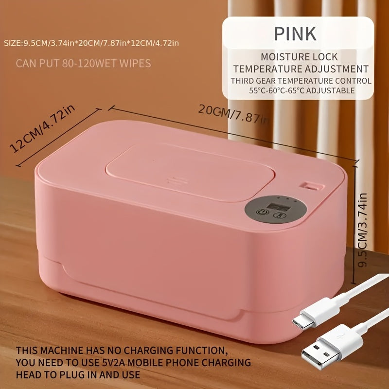 Portable USB Wet Wipe Warmer with Large Capacity Tissue Dispenser for Travel and Home