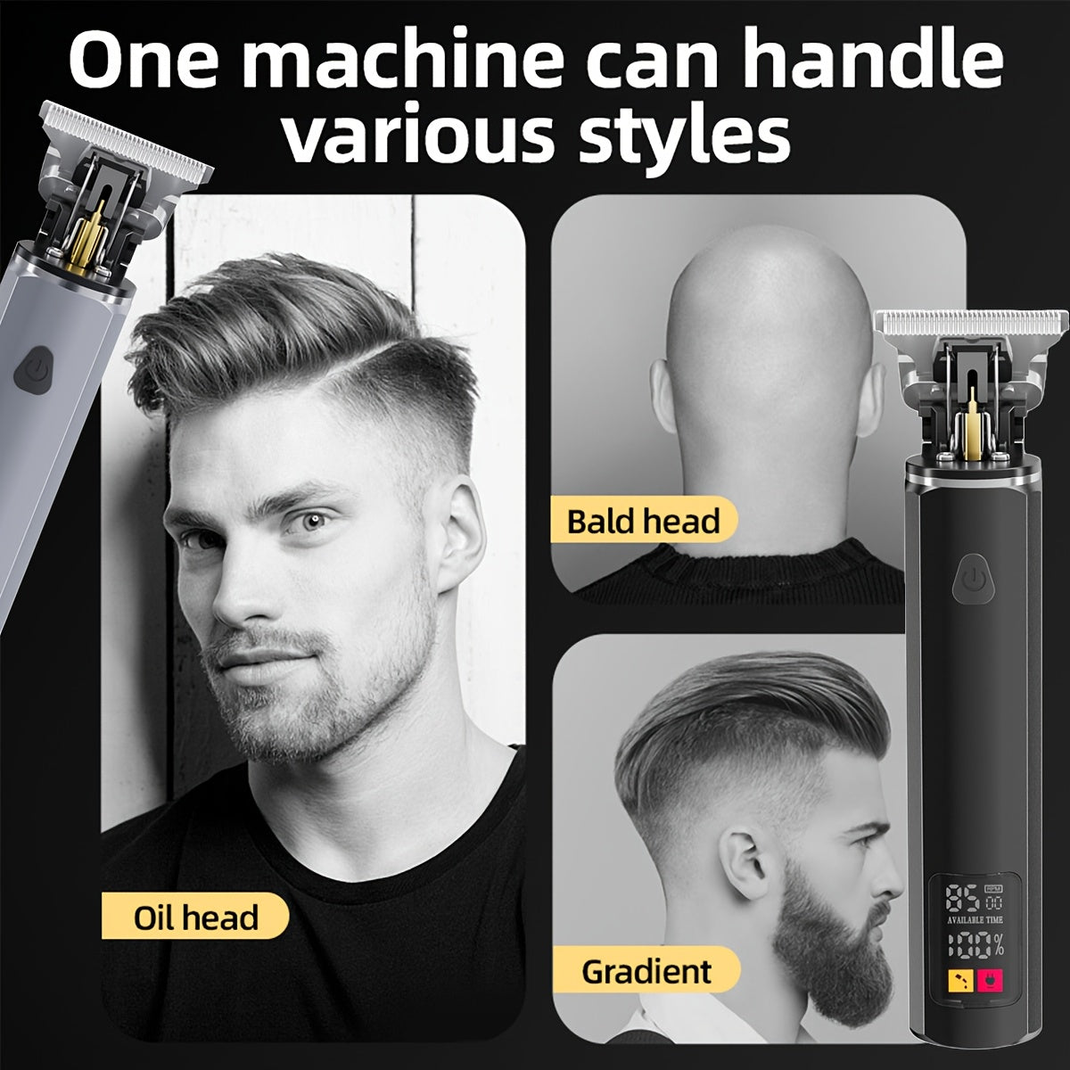 Men's Electric Hair Clipper with LED Display 3-Speed USB Rechargeable Grooming