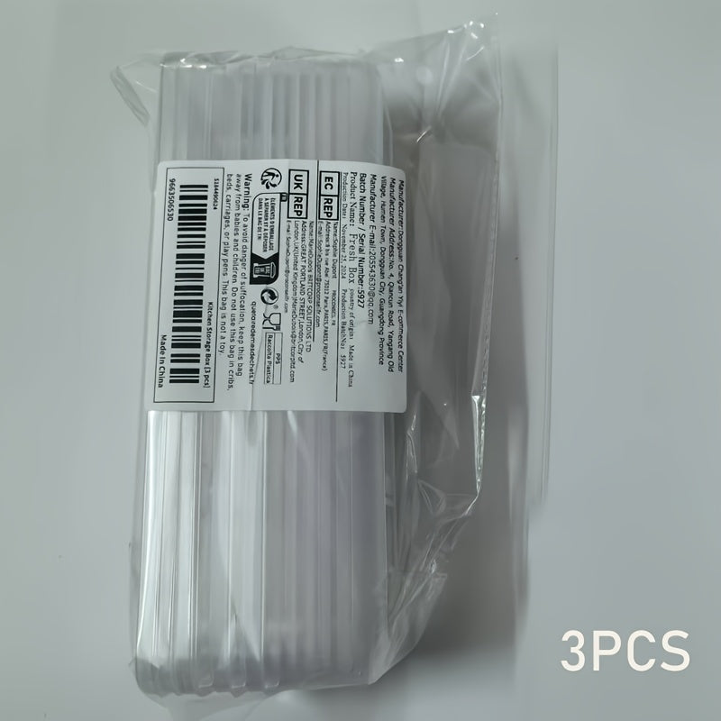 Uchta polipropilen (PP) oziq-ovqat saqlash idishlari, sabzavotlar, makaron va tuxumlarni muzlatgichda tartibga solish uchun mukammal. Ushbu qayta ishlatiladigan qutilar oshxonada oziq-ovqatni xavfsiz saqlash uchun zarur.