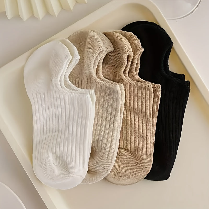 Women's Cotton Blend Invisible Boat Socks Set of 4 in Candy Colors