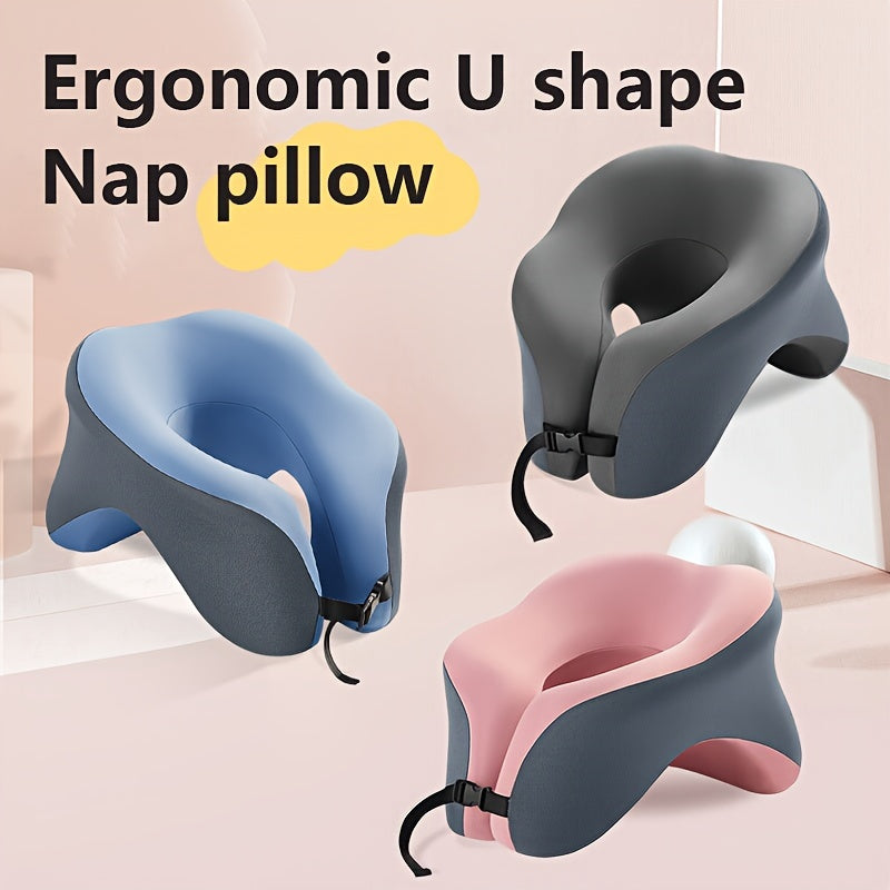 Almohada de viaje de espuma viscoelástica en forma de U para soporte del cuello, camping, coche, avión, oficina