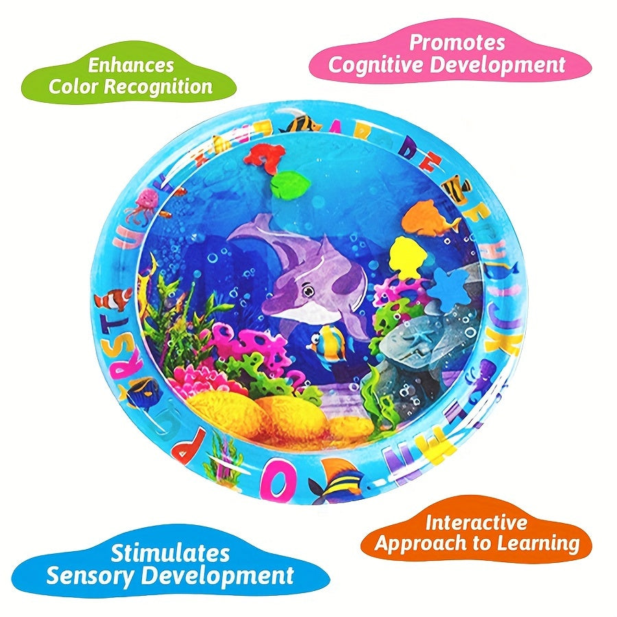 Inflatable Baby Playmat for Tummy Time and Water Play, Round Dolphin Design