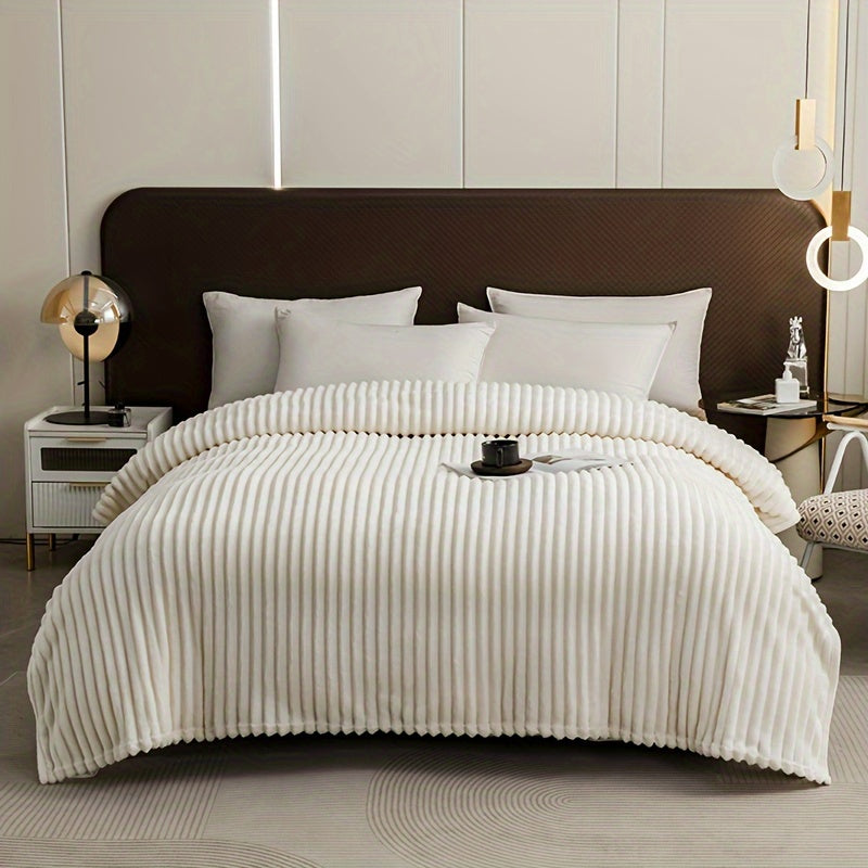 Manta de felpa con rayas Wave Stripe blanca para todas las estaciones, suave y acogedora