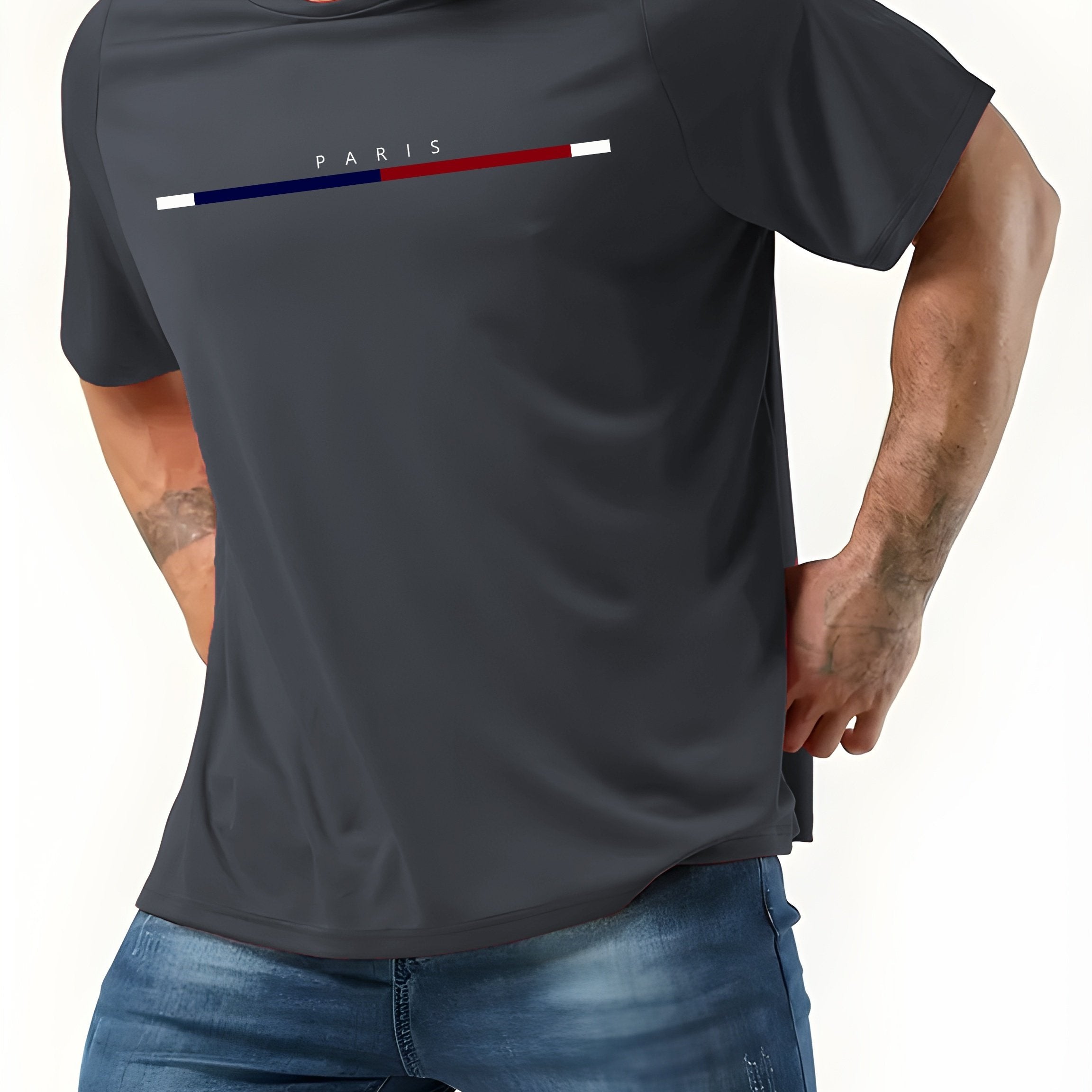 Мужская большая и высокая футболка с коротким рукавом из полиэстера с принтом Париж для летнего повседневного ношения