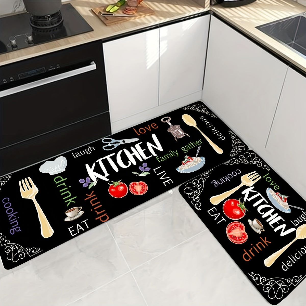 Stain Resistant Memory Foam Kitchen Rug Waterproof Absorbent Non-Slip