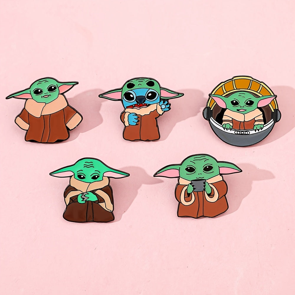 Set of 6 Yoda Enamel Pins Minimalist Alloy Brooches for Bags and Clothing