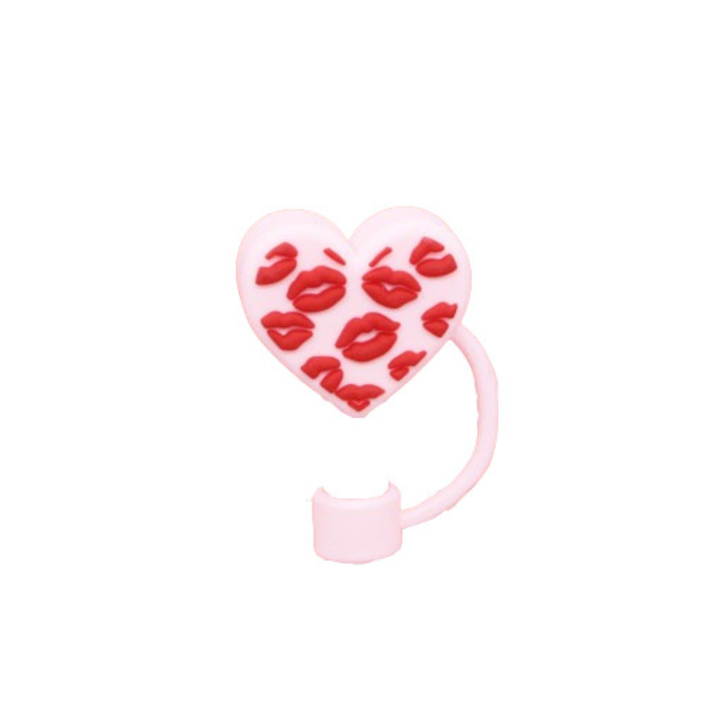 Heart-Shaped Silicone Straw Stopper for Cups with Dust-Proof Spill-Resistant Cover