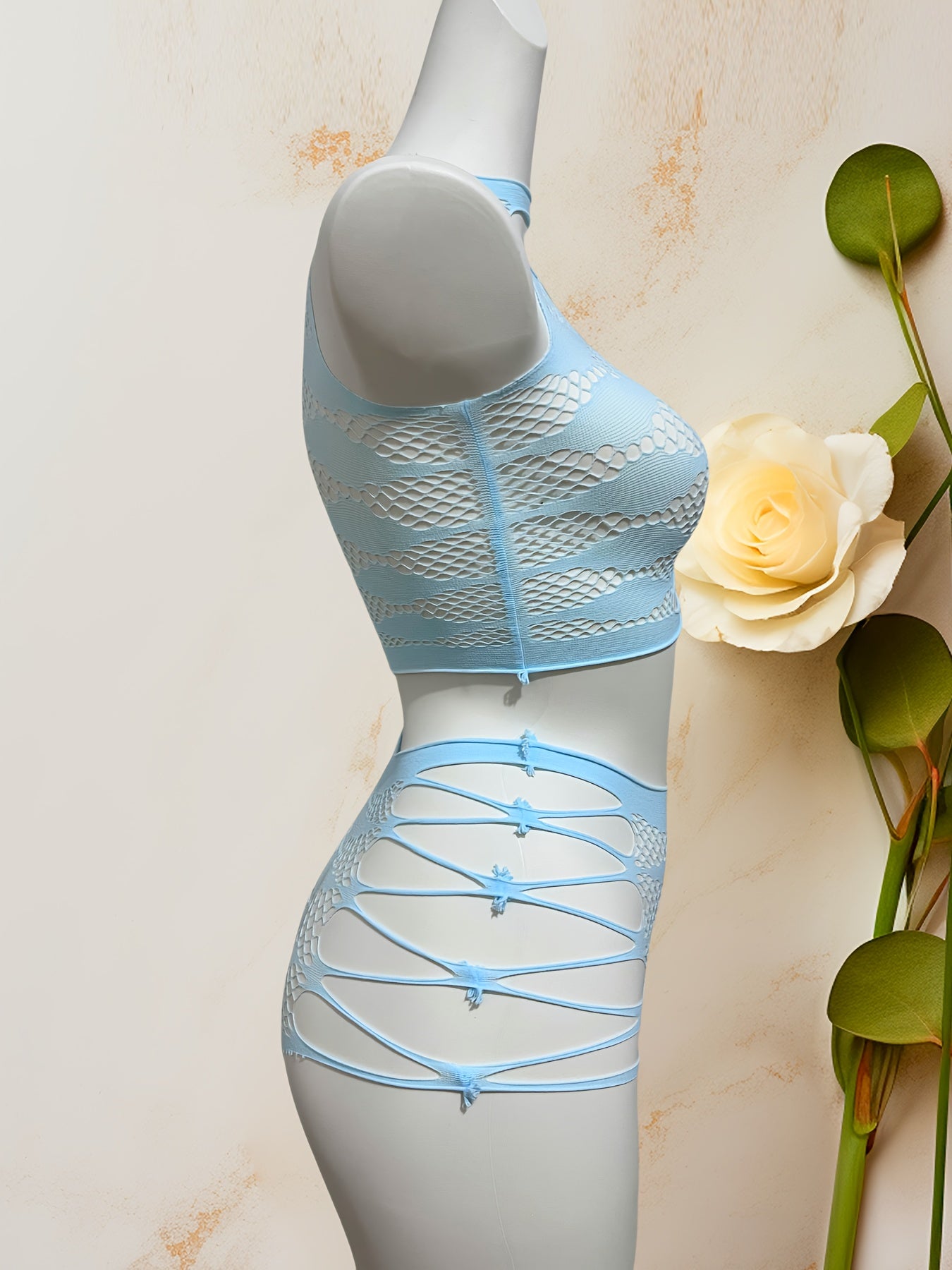 Osmon Moviy Bo'sh Qoplangan Tarmoq Yuzi va Ichki Kiyimlar To'plami Jozibador Elastik Ichki Kiyim 2ta