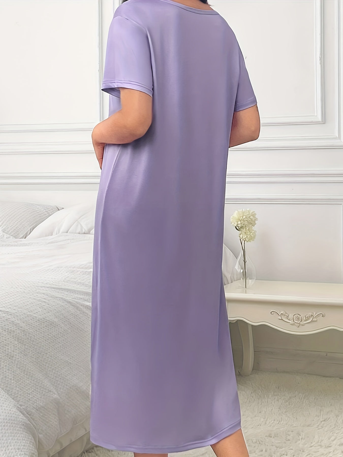 Plus Size Lavender Butterfly Print Sleep Dress Short Sleeve Lounge Nightwear