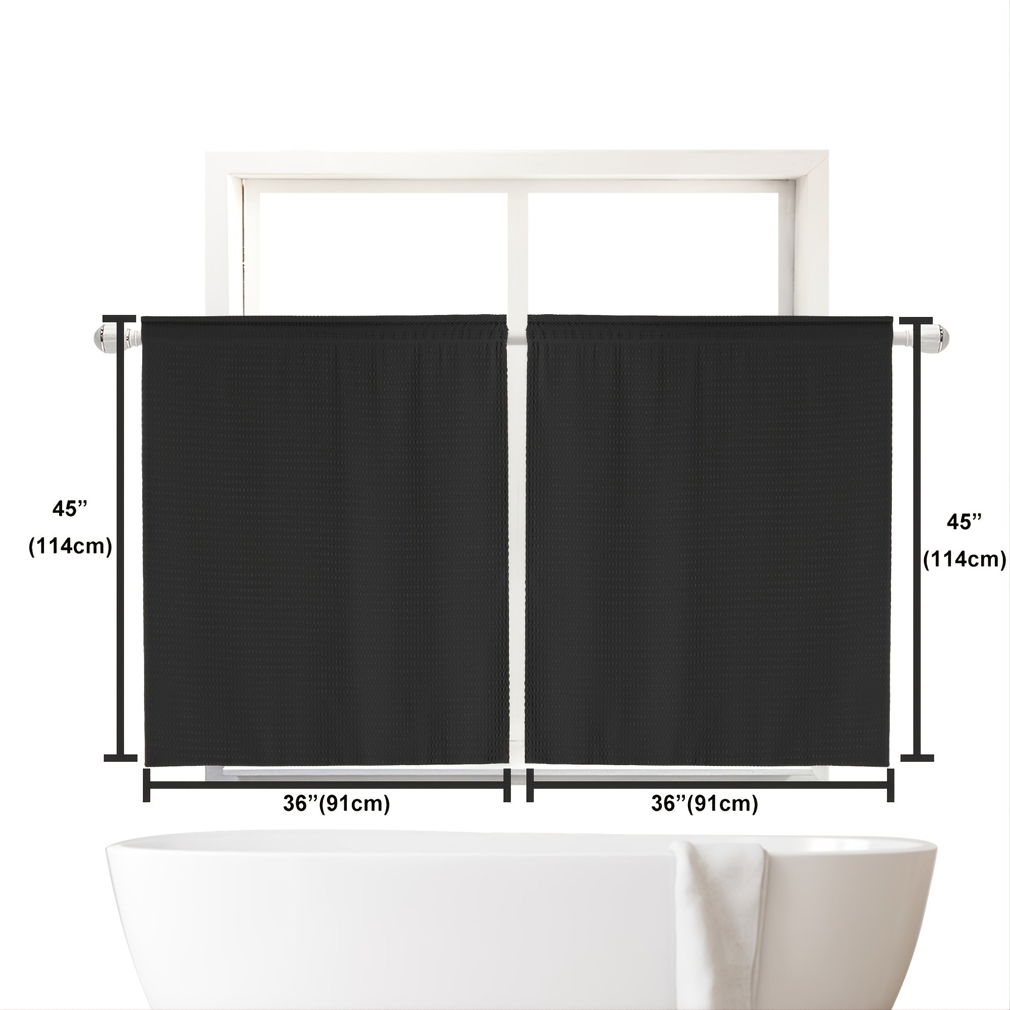 Set of 2 Waterproof Waffle Weave Half Window Curtains for Bathroom Kitchen Coffee Shop