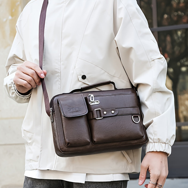 Erkaklar uchun zamonaviy portfel, katta sig'imli, sozlanadigan yelka tasmasi, fermuarli yopiq va yengil chidamlilik bilan kundalik ishga borish uchun qora, jigarrang, qoray jigarrang va och jigarrang ranglarda.