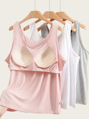 Женские майки-туники больших размеров с эластичным материалом и встроенным бюстгальтером, повседневная ночная одежда для всех сезонов