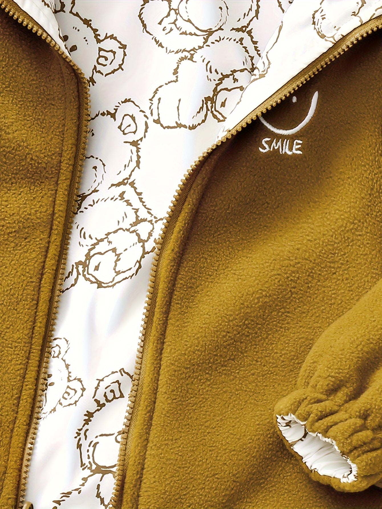 Детская двусторонняя флисовая куртка с капюшоном для девочек с медвежьим узором из полиэстера, осень-зима