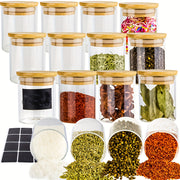 12-Piece Glass Spice Jars Set with Bamboo Airtight Lids Labels 8.5 Oz Kitchen Storage