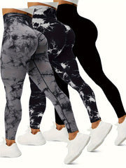 Plus Size High Waist Yoga Pants 3-Pack Polyamide Stretch Tie Dye Leggings