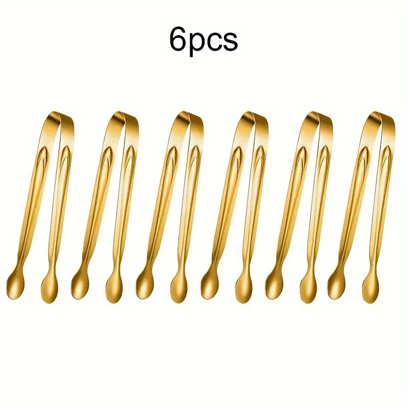 Set of 6 Stainless Steel Mini Serving Tongs for Appetizers, Sugars, and Ice