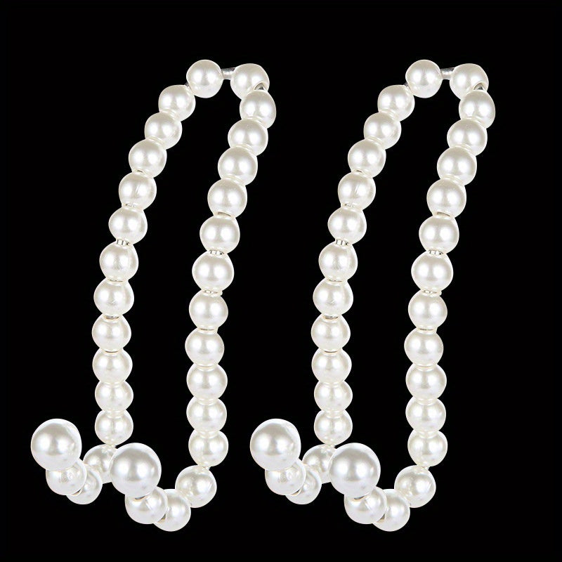 2pcs Stainless Steel Pearl-Embellished Car Seat Headrest Hooks Universal Fit Stylish Vehicle Organizer