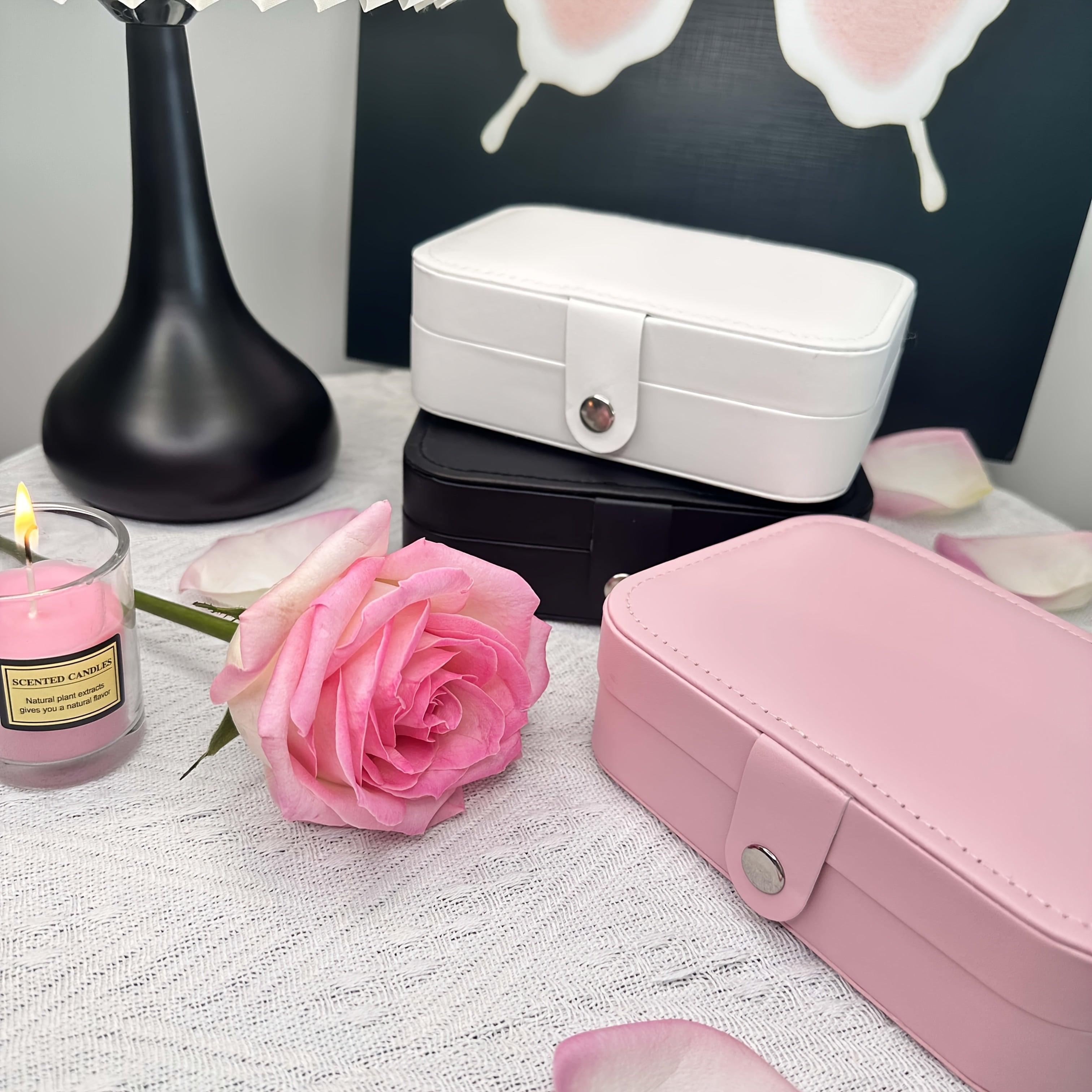 Faux Leather Jewelry Organizer Box with Double Layer and Zipper for Earrings Necklaces Rings