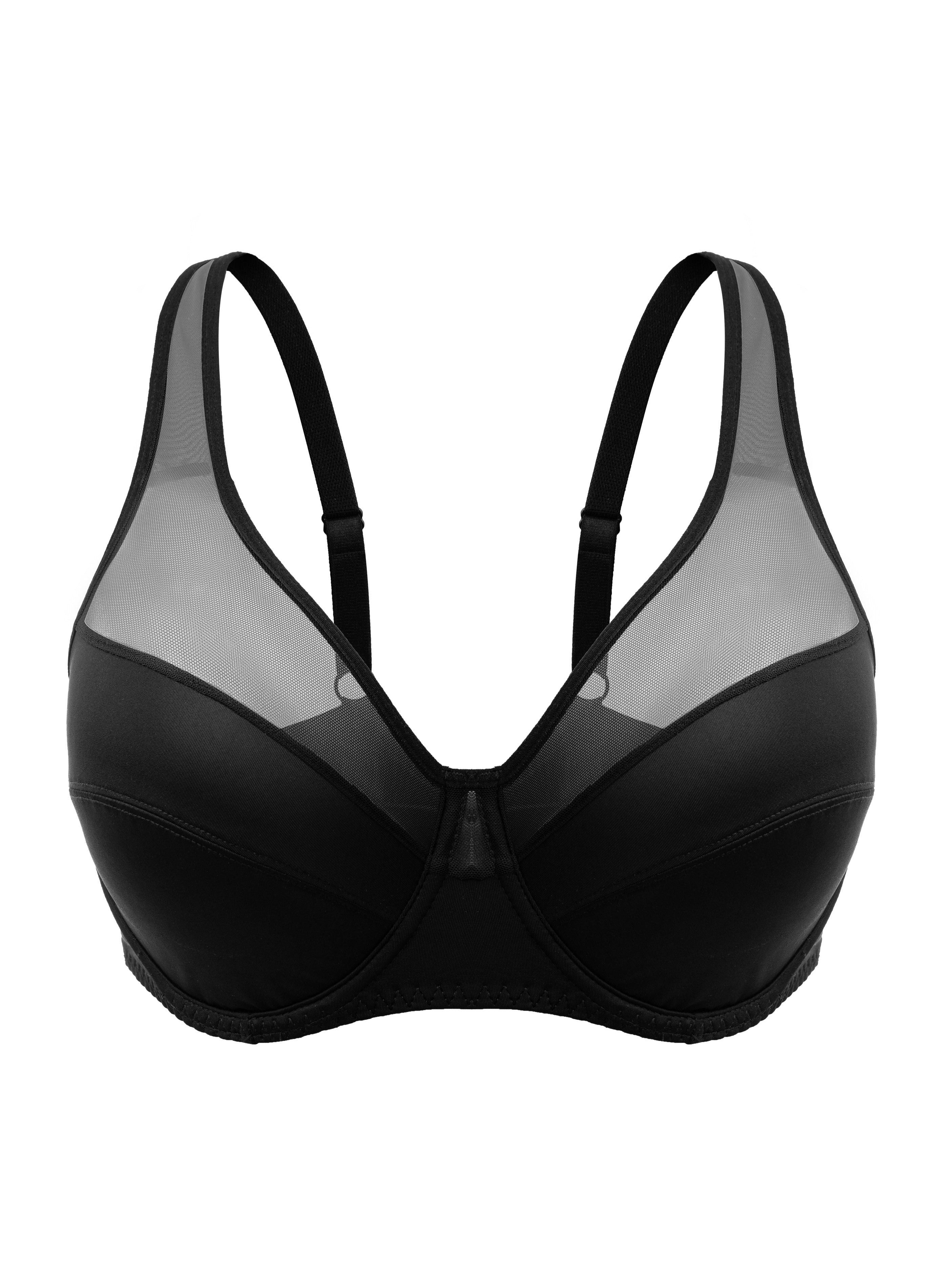 Plus Size Elegant Bras for Women Full Coverage Underwire Non Padded Contrast Mesh