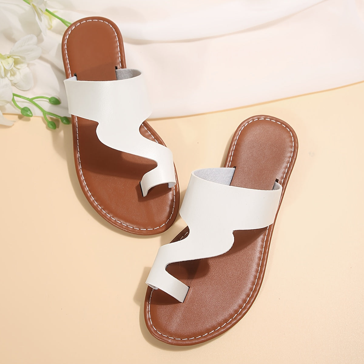 Women Summer Slip-On Open Toe Sandals Flat Heel Indoor Slippers