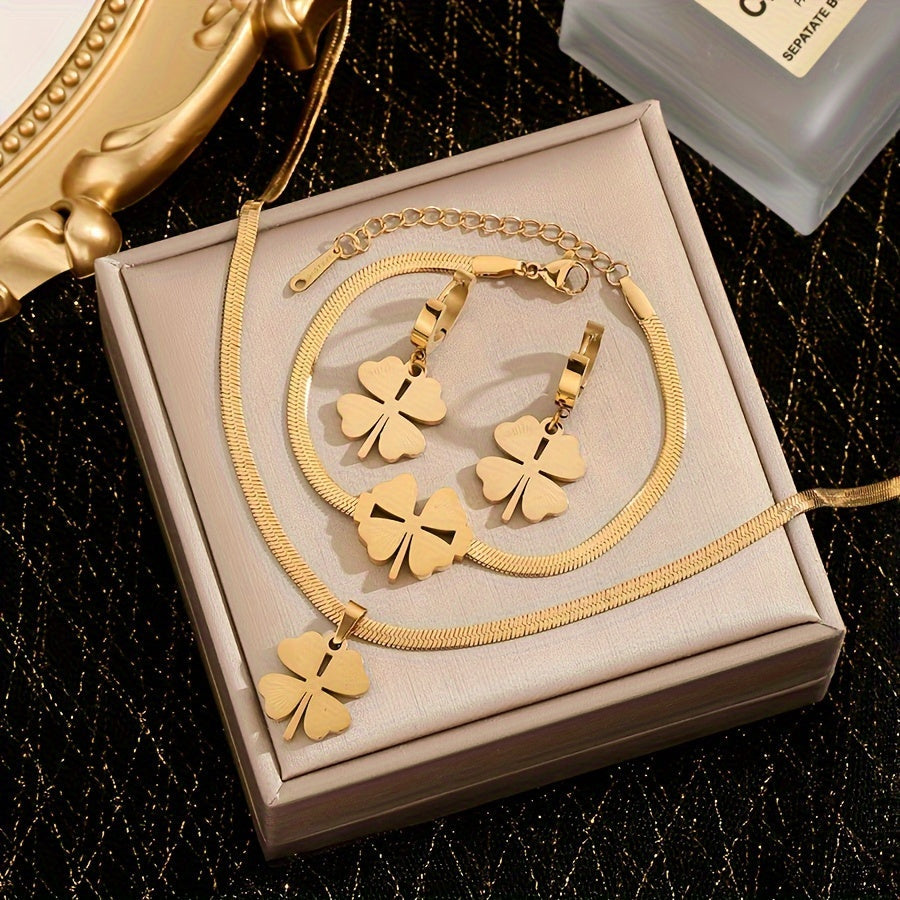 18K oltin qoplamali zanglamaydigan po'latdan yasalgan zargarlik to'plami, vintage minimalistik, kolye, bilaguzuk, quloqchinlar, uniseks