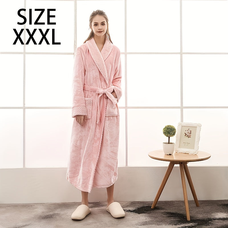 Unisex Flannel Bathrobe for Autumn Winter Cozy Nightwear Home