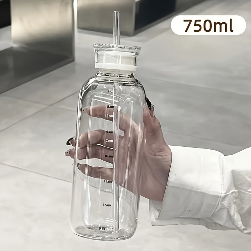 Leakproof Glass Water Bottle with Time Marker for Fitness and Travel