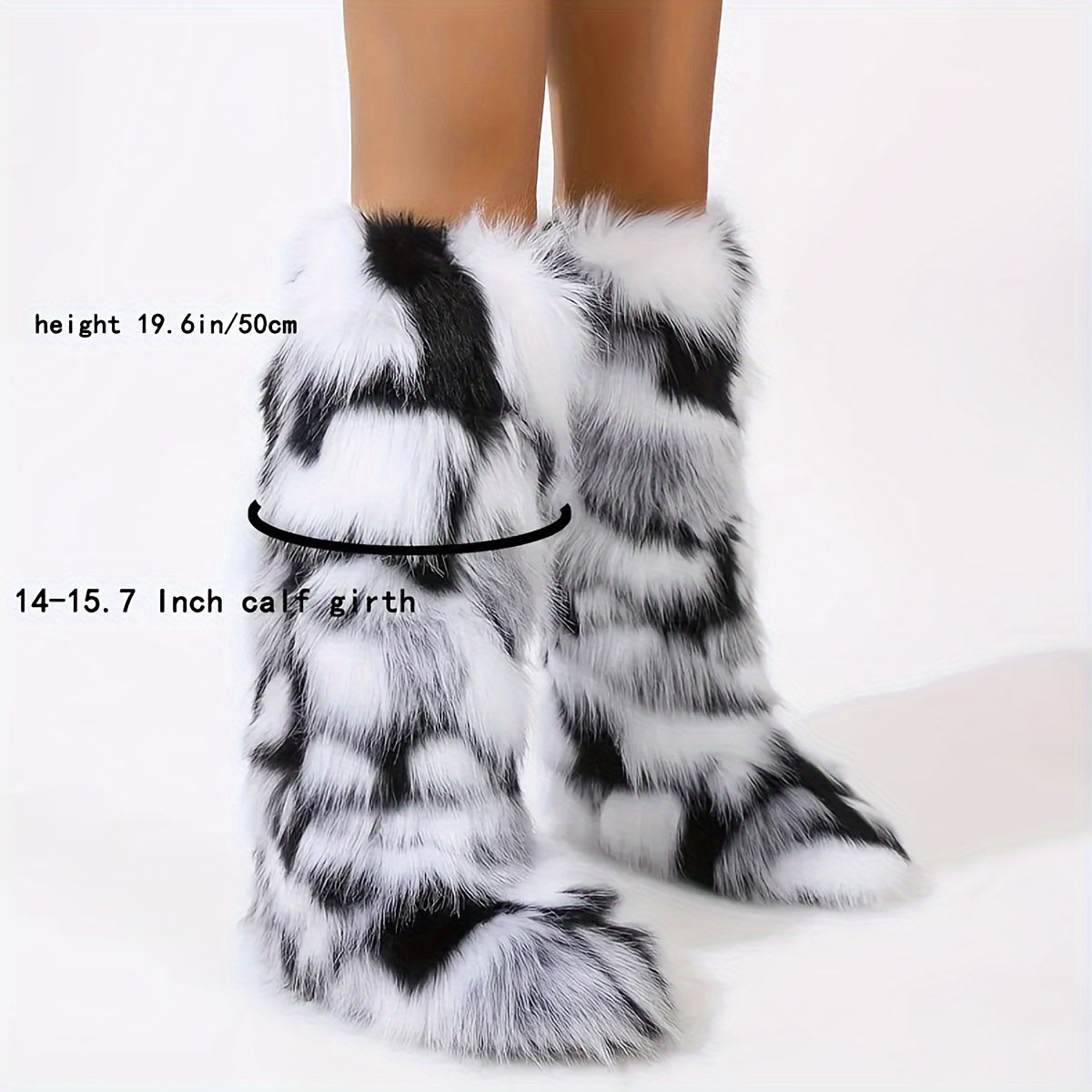 Women's Faux Fur Knee-High Boots with Round Toe Pull-On Flat Heel