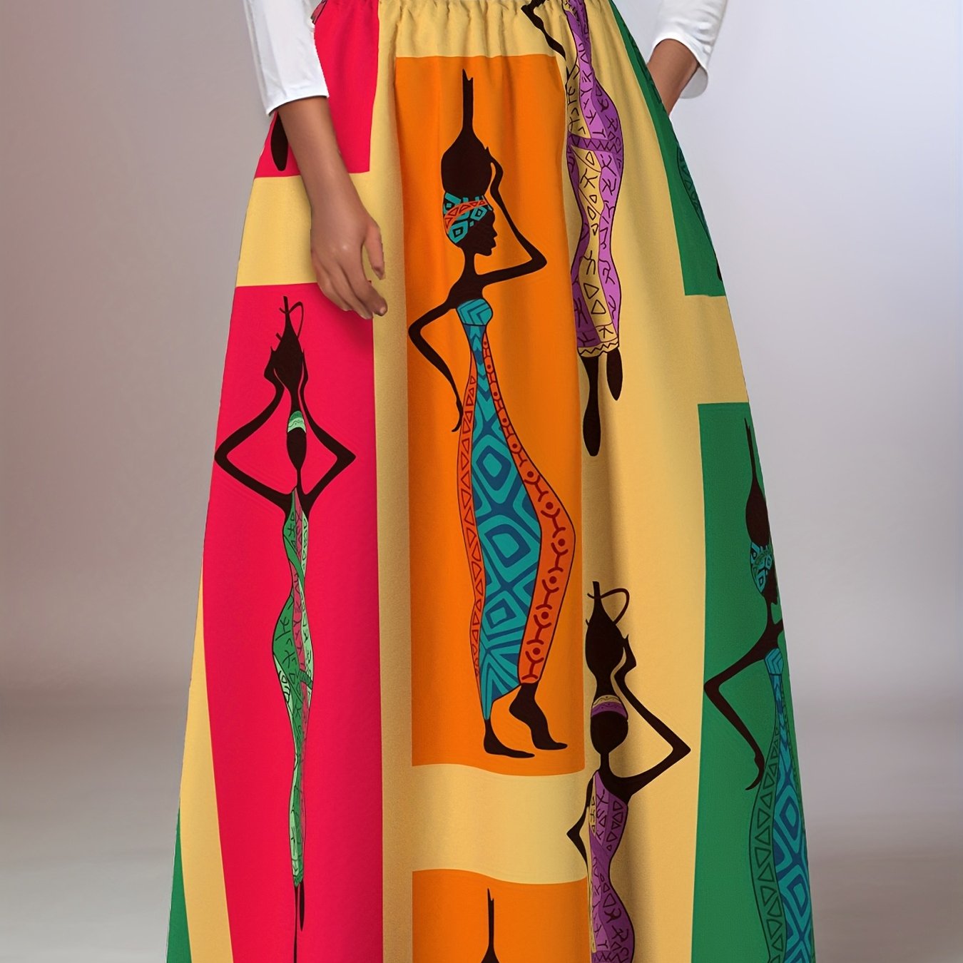 Women's Maxi Skirt Polyester Flowy Geometric Print Casual or Cultural Wear