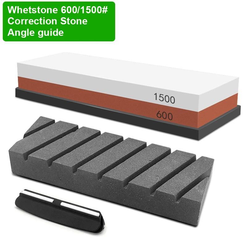 Набор для заточки кухонных ножей из 3 предметов с точильным камнем и деревянной подставкой
