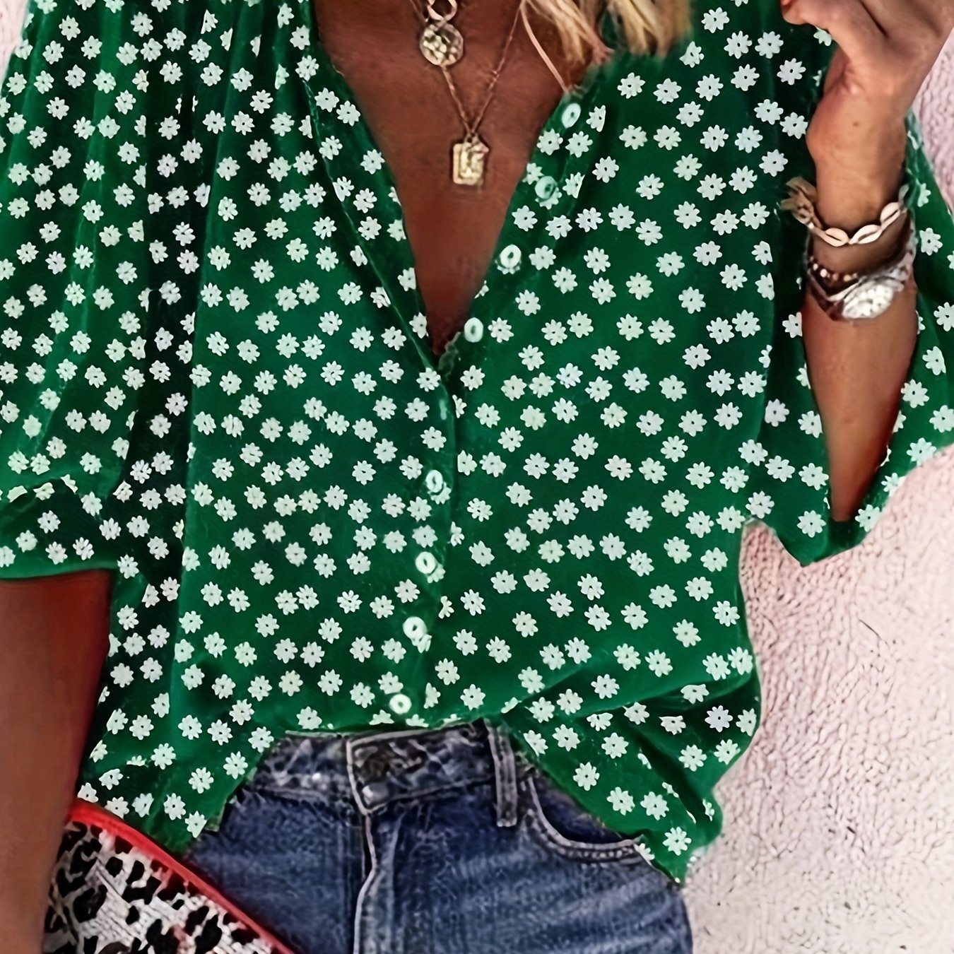 Camisa casual de mujer de tallas grandes con estampado floral para salidas