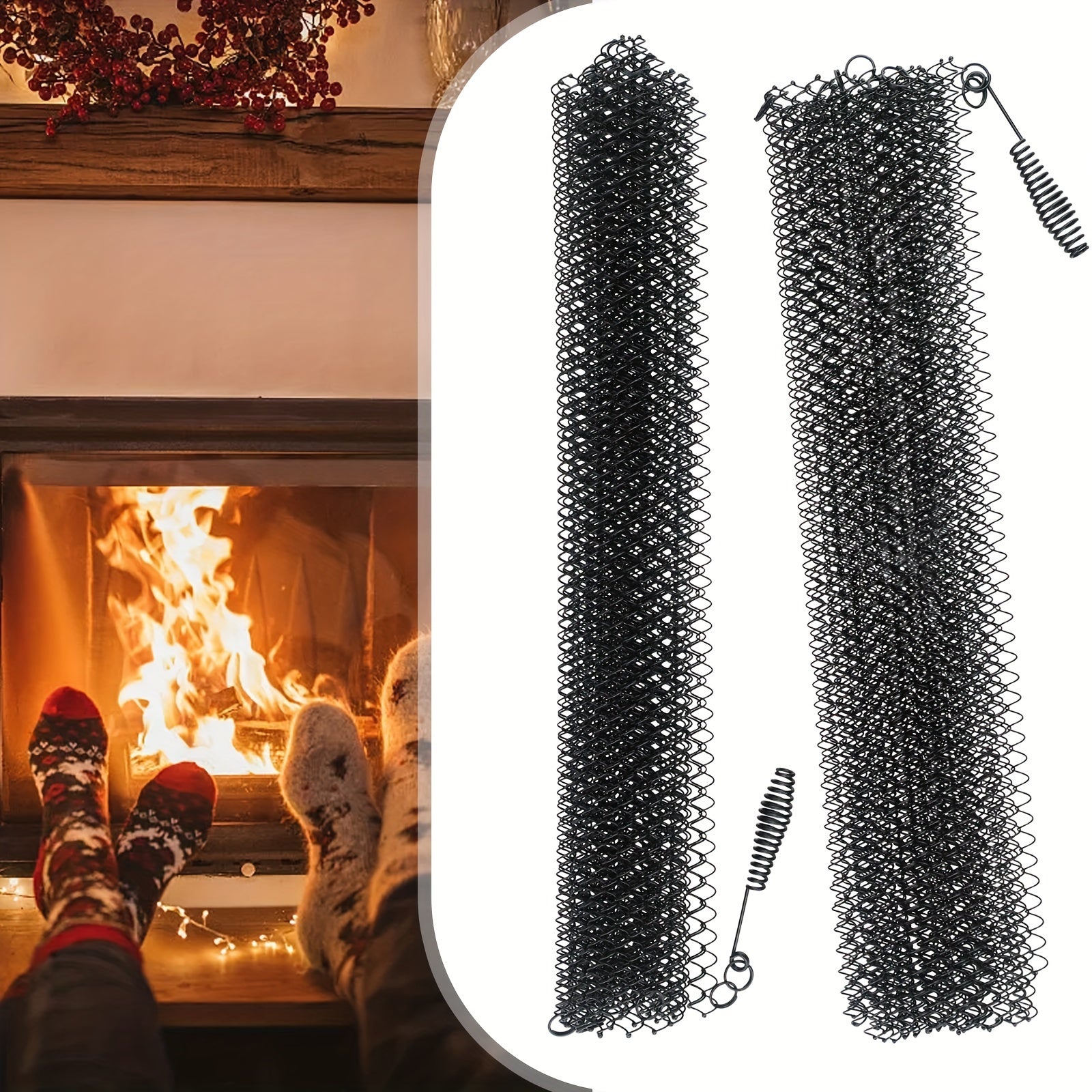 Set of 2 Metal Fireplace Mesh Screen Panels Spark Guard Firepit Safety Accessory