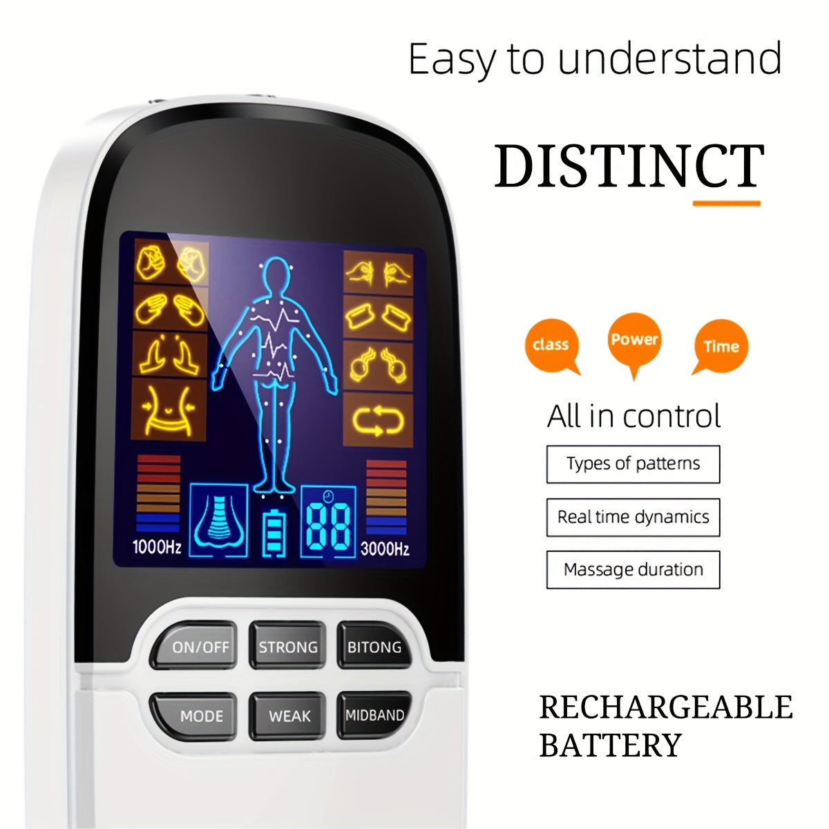 Portable Dual-Channel Physiotherapy Massager with LCD Display and Replaceable Pads