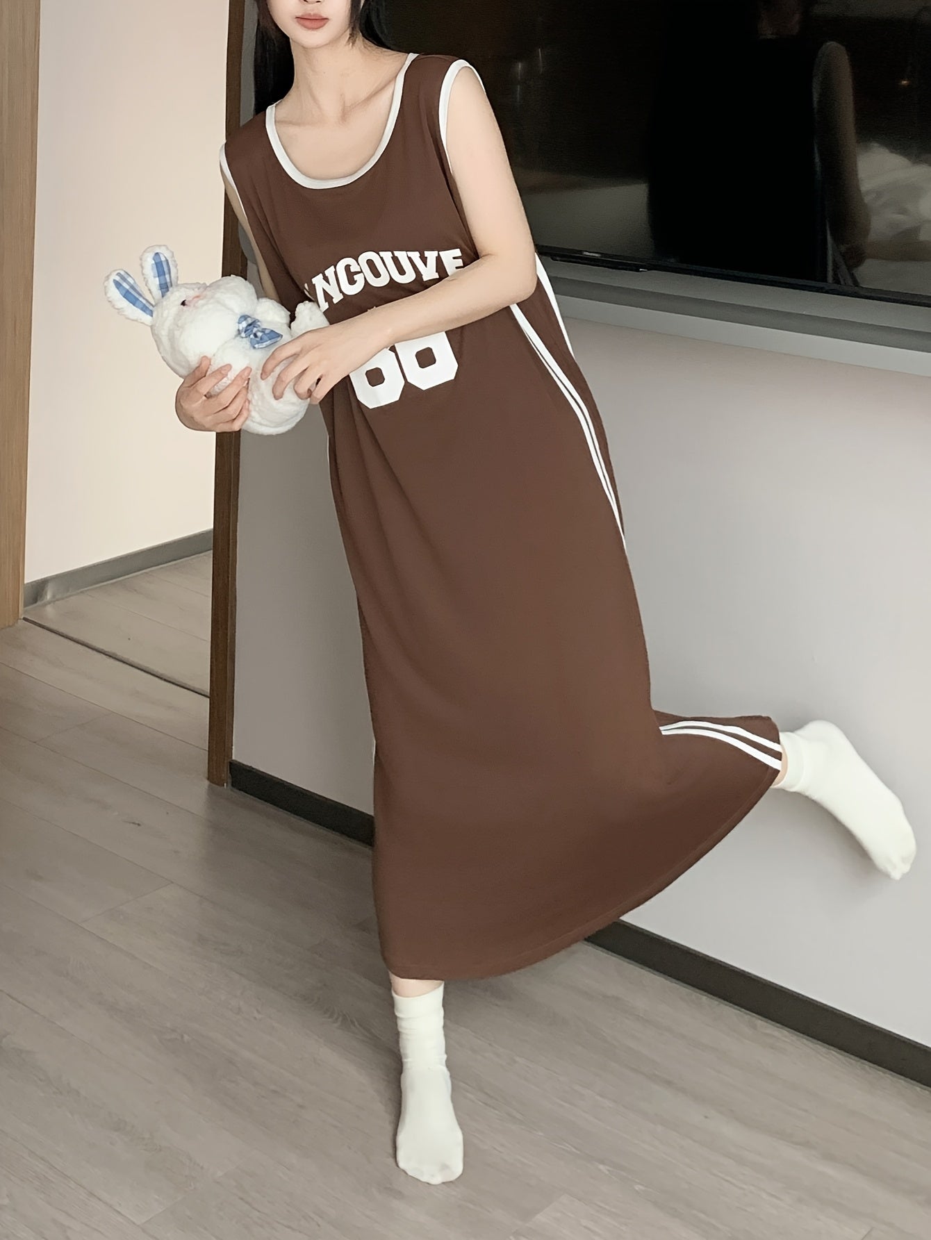 Plus Size Women's Printed Loungewear Dress Breathable Polyester Blend