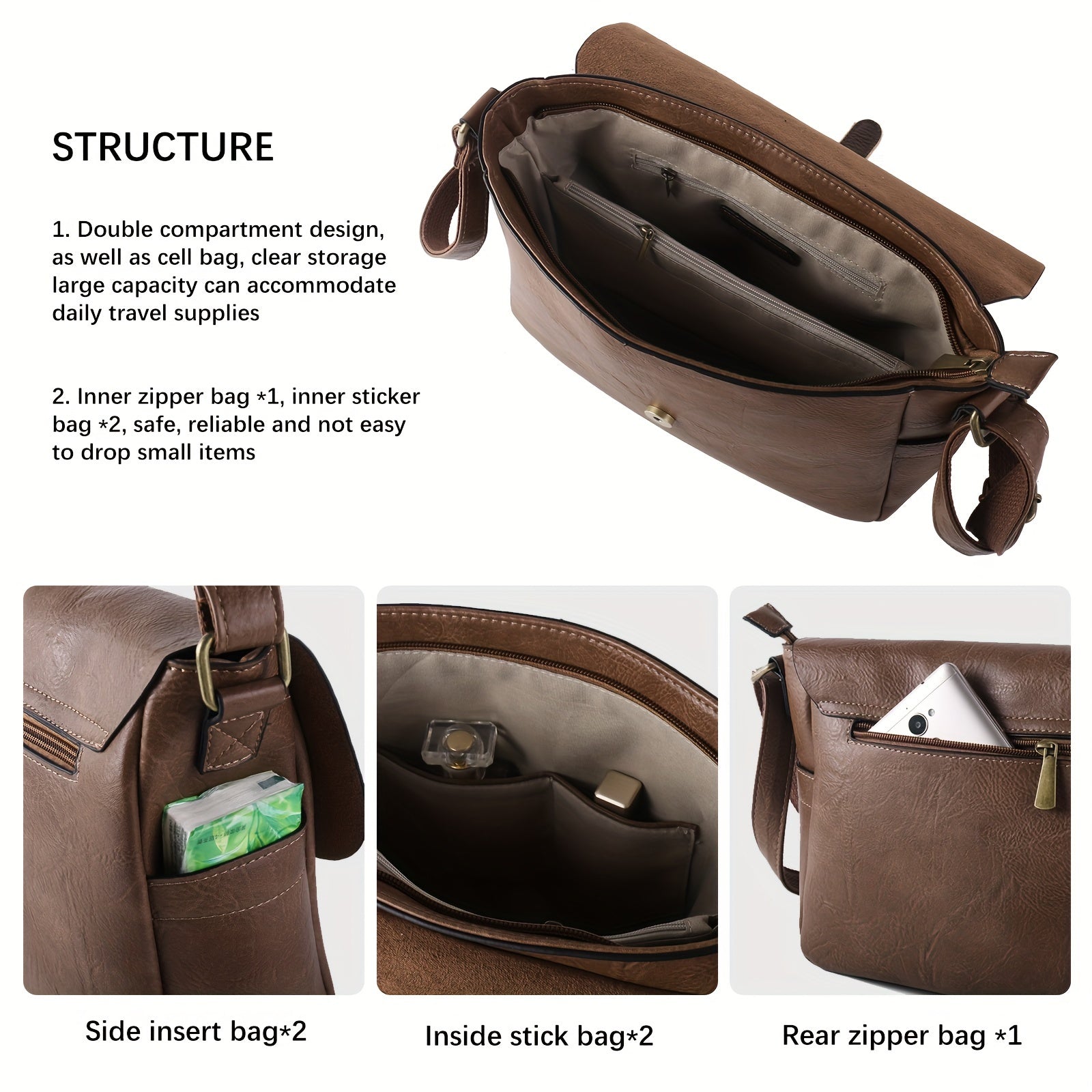 Cowboy-Inspired Crossbody Bag for Women with Vintage Touch and Casual Style in PU Leather