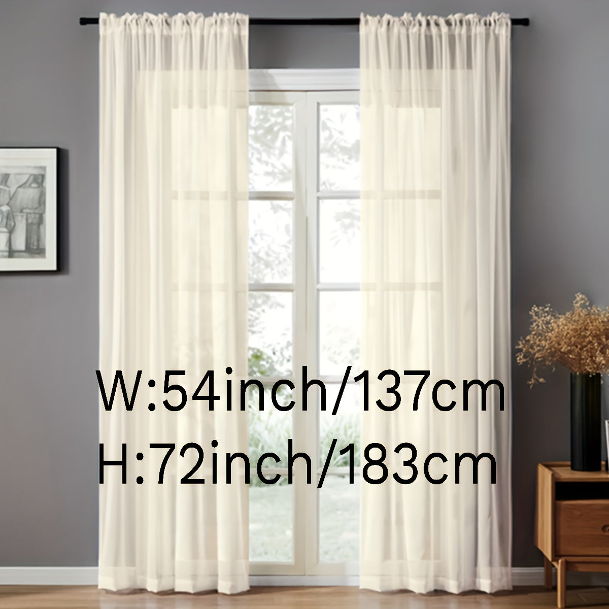 Pair of Sheer Voile Curtains with Rod Pocket for Kitchen Bedroom Living Room