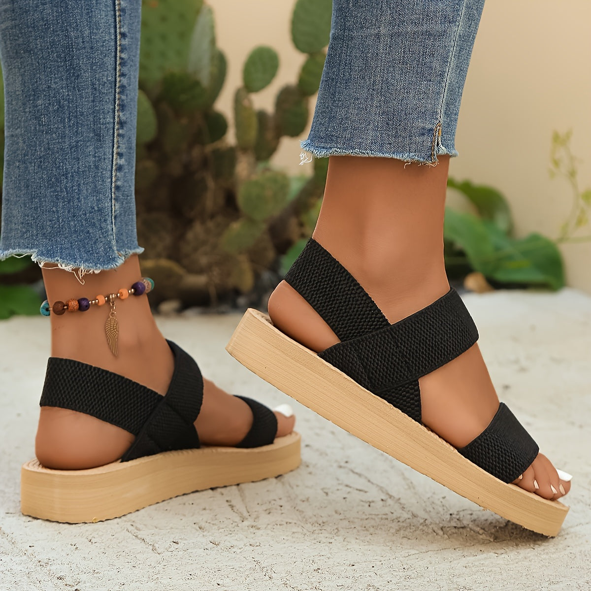 Women's Wedge Sandals Solid Color Fabric Open Toe Platform Shoes